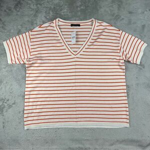 Ann Taylor Womens Sweater Medium White Orange Stripe Silk Blend Short Sleeve NWT